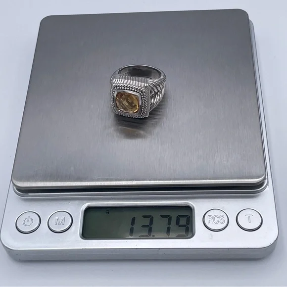 Judith Ripka Citrine Cushion Ring Sterling Silver 925 Double Cable Shank Size 8 - Picture 7 of 10